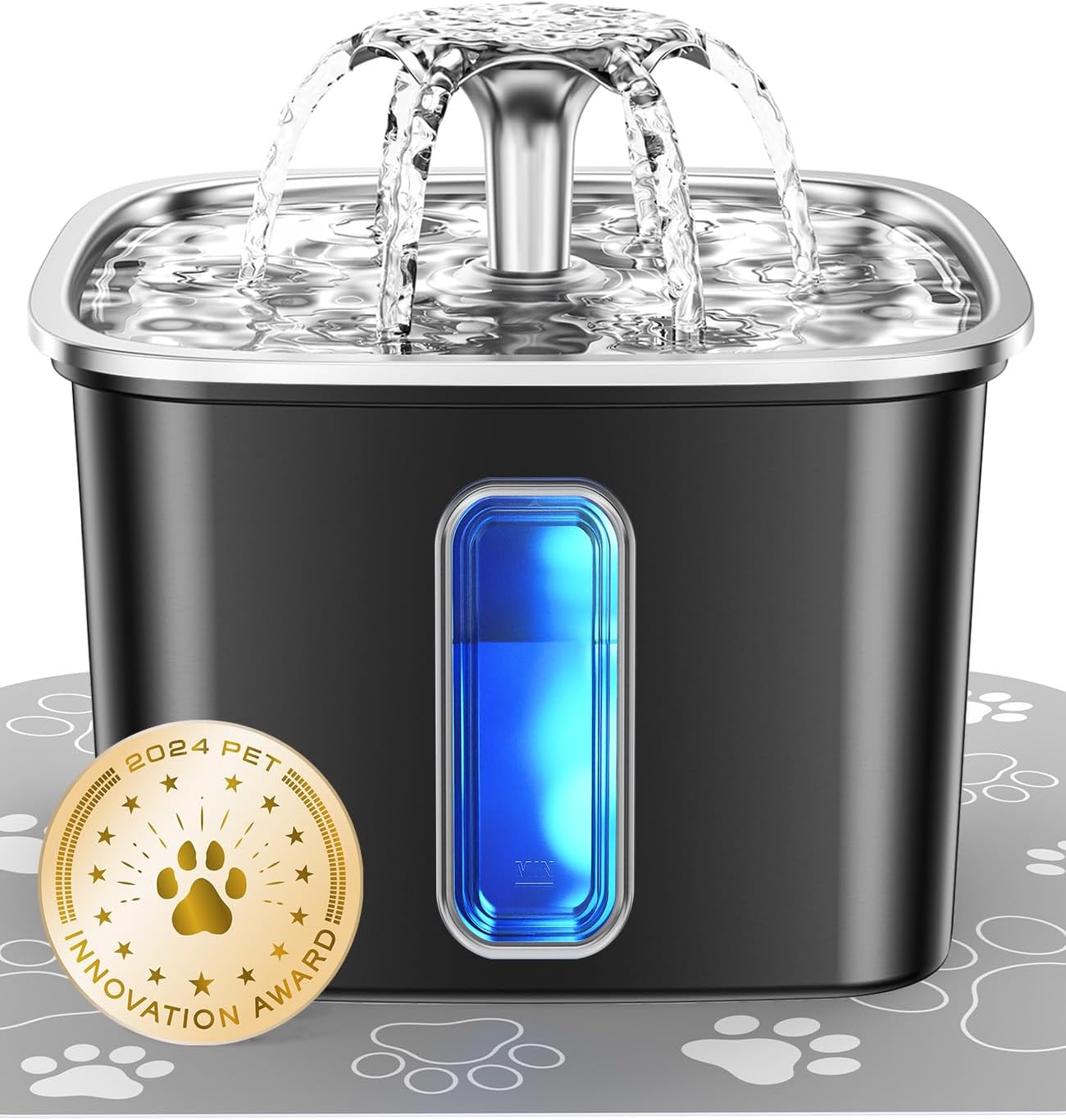 Veken Innovation Award Winner Stainless Steel Cat Water Fountain, 108oz/3.2L Automatic Pet Fountain Dog Water Dispenser with Replacement Filters & Silicone Mat for Cats, Dogs (Tea Green)