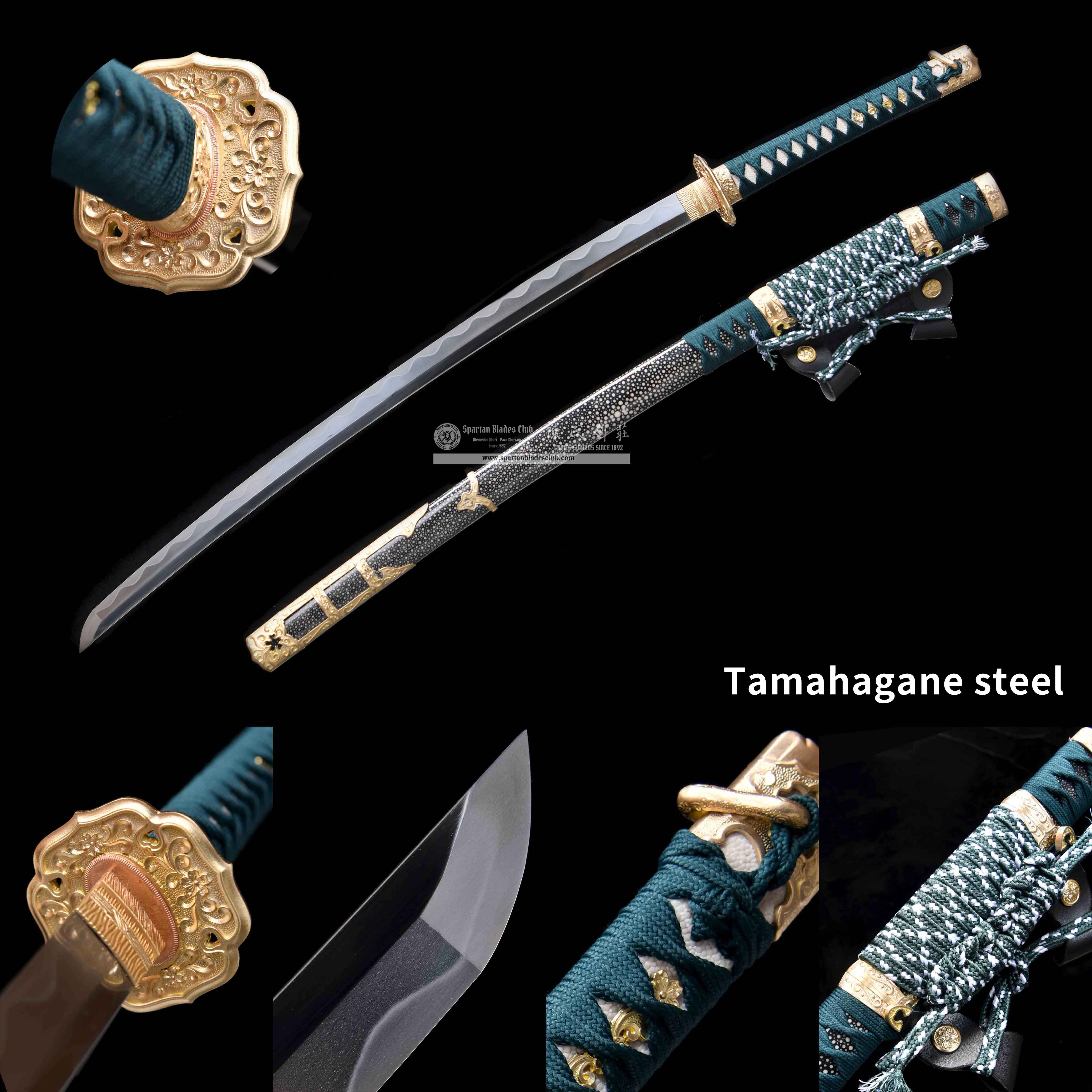 HY70 | Cui Jin Samurai | Tachi | Tamahagane steel or Damascus steel | Clay-tempered | Green | Ray-skin | Battle-Ready | Full-tang | Spartan Blades Club | CHEN'S SWORDS 1892 - Spartan Blades Club - 陳氏劍莊1892