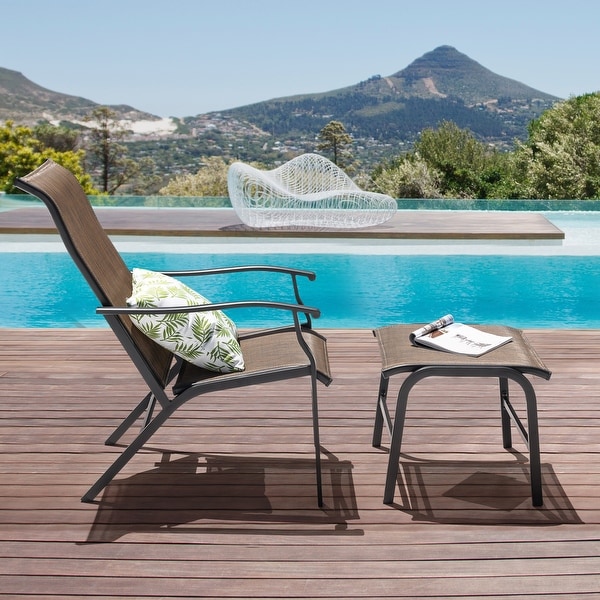 Nuu Garden Patio AllWeather Textilene Lounge Chair with Ottoman,Brown