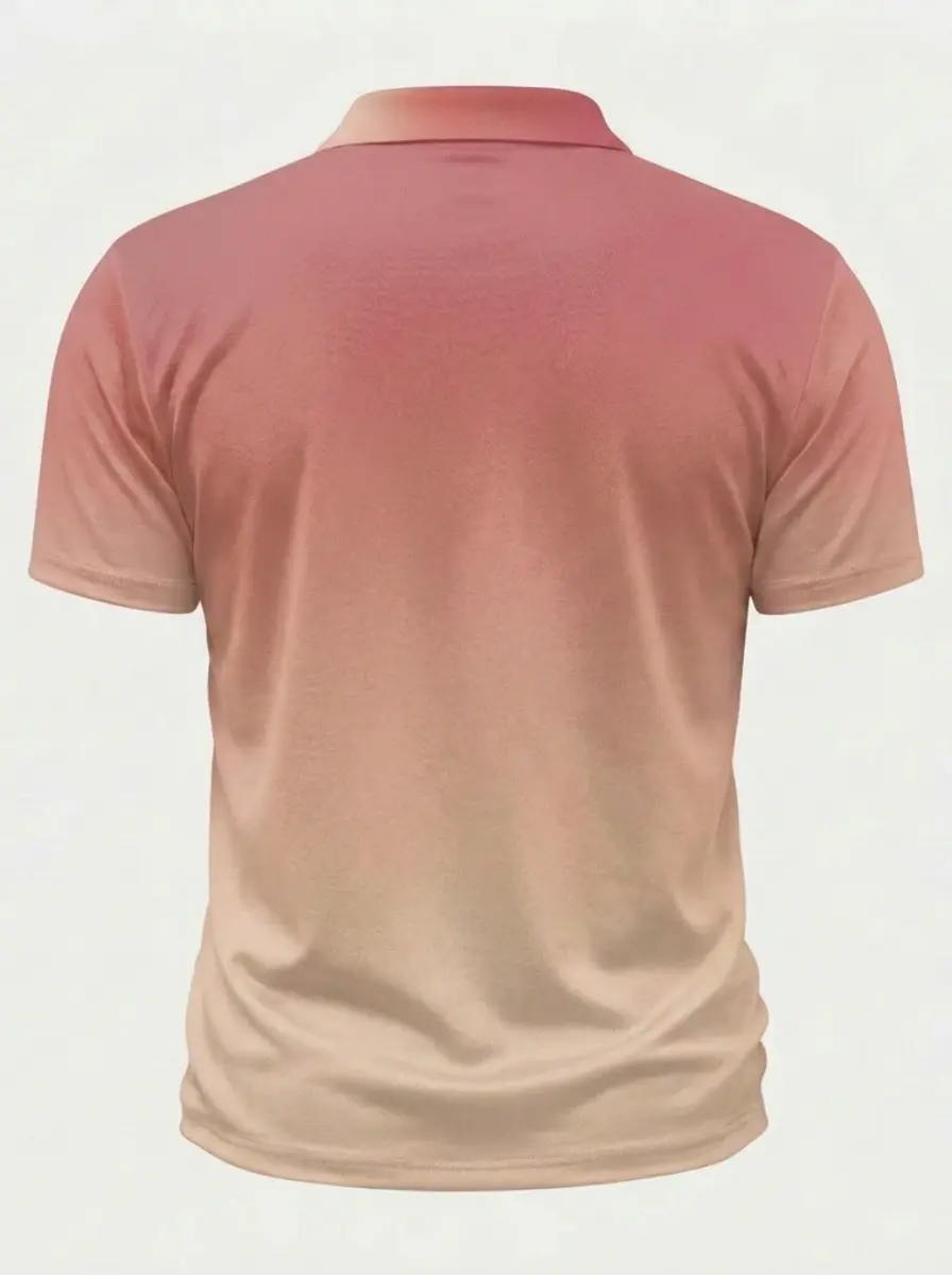 Moisture Wicking Golf Polo 3D Pink to Beige Ombre Gradient Button Short Sleeve Golf Polo Shirt
