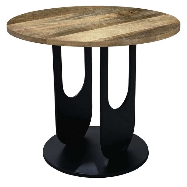 22 Inch Side End Table,Round Natural Mango Wood Top,Black Iron U Shaped Legs