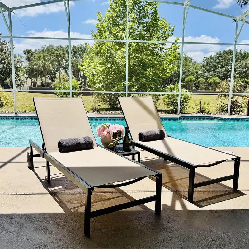 PURPLE LEAF Tanning Lounge Set – Adjustable Aluminum Reclining Chairs with Face-Down Hole, Wheels, Pillows & Matching Table