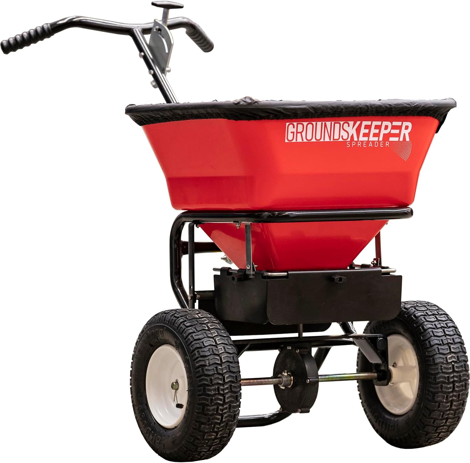 Buyers Products 3039632R Grounds Keeper Commercial Walk Behind Push Spreader, 100lb Capacity, For Salt, Ice & Snow Melt, Included Grate & Cover With Enclosed Gearbox for Protection