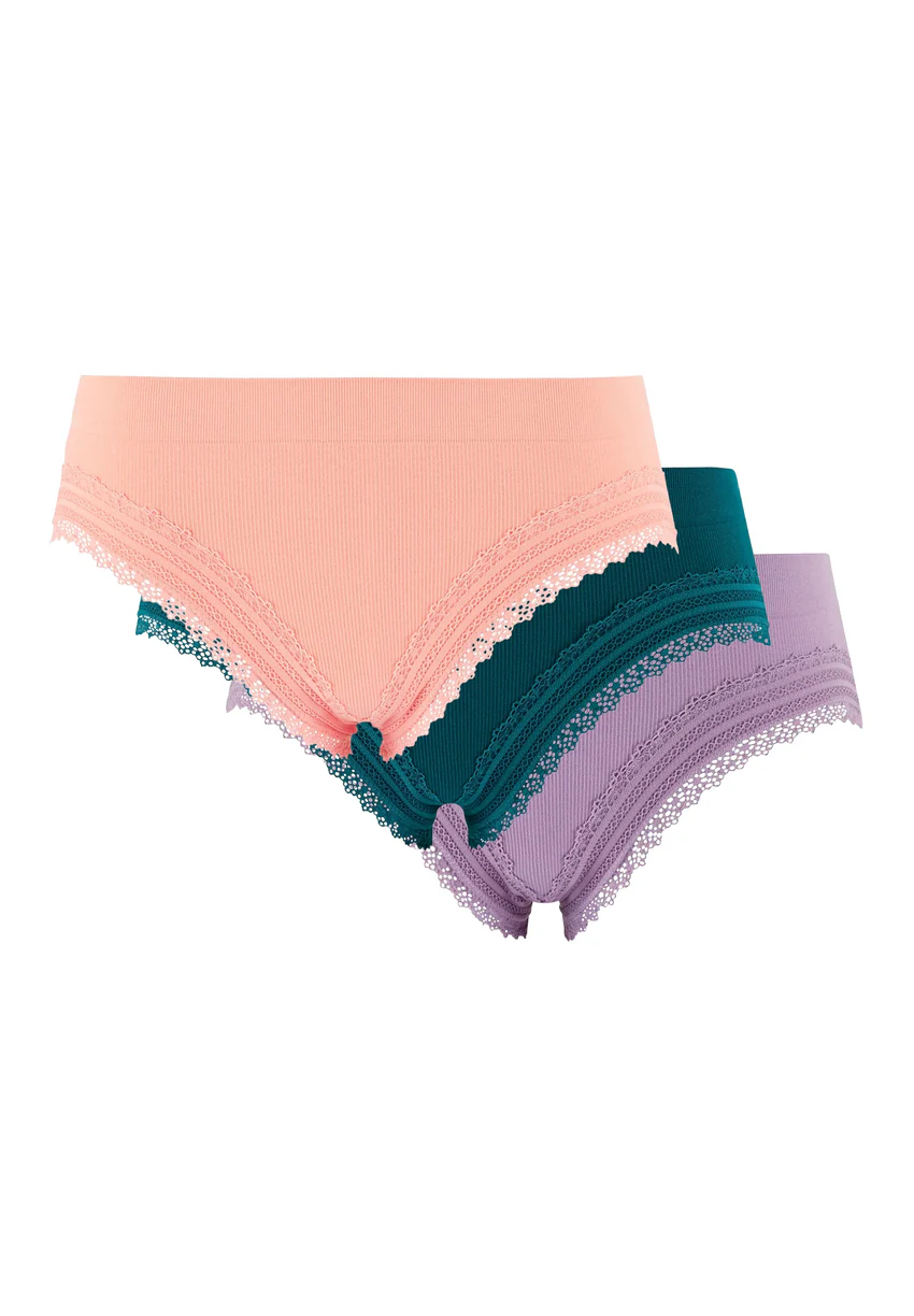 Lot de 3 slips Agathe Rose Nordique, Vert Emeraude et Violet Rhapsodie