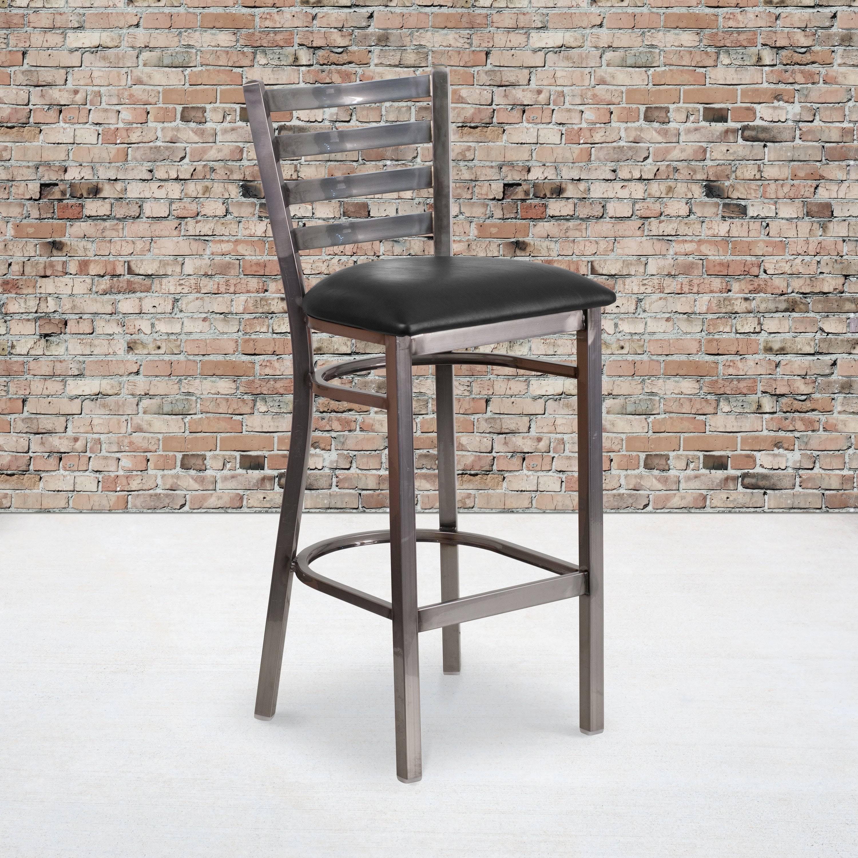 Lancaster Home Metal Ladder Back Stool, Size: Cherry Wood Seat/Clear Coated Metal Frame, Red