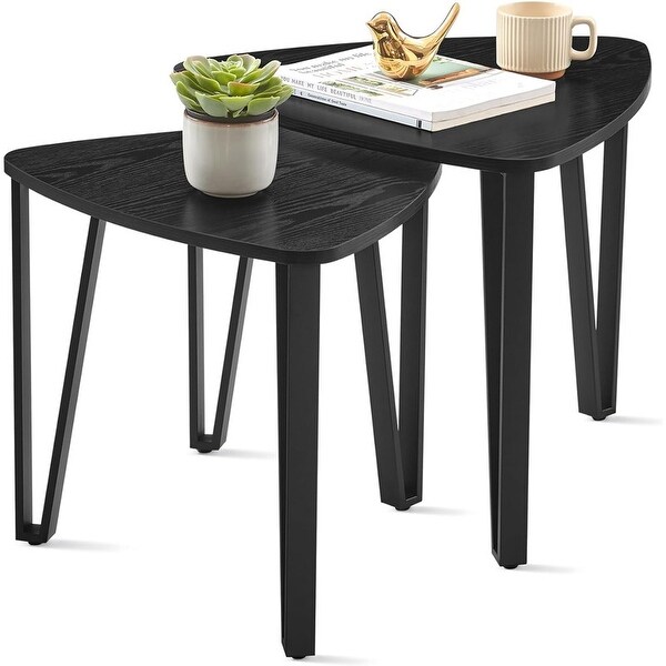 Stacking Side Coffee Tables,Charcoal Gray and Black End Tables