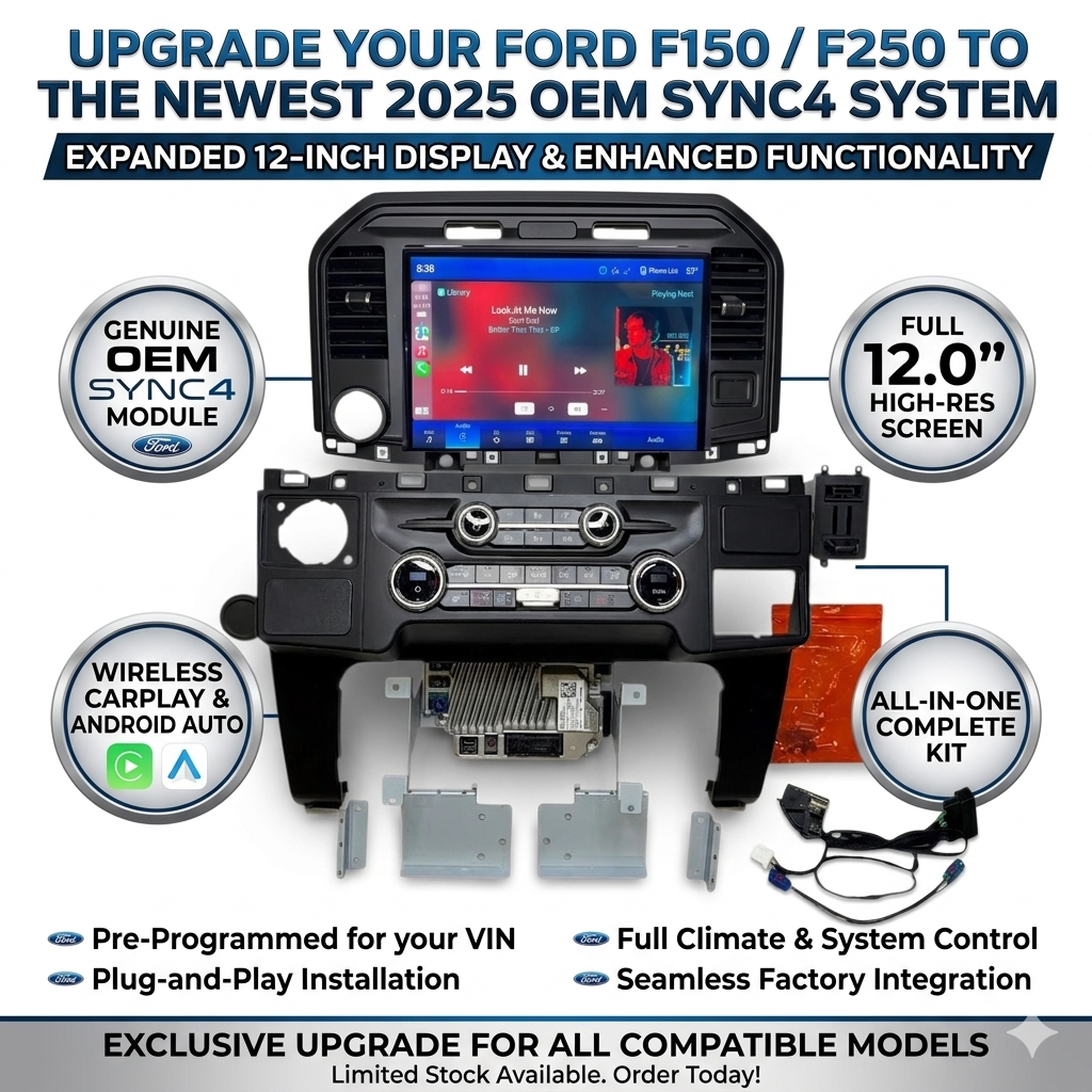 2-Inch OEM Sync 4 Upgrade Kit for Ford F-150 (2015-2020) & Super Duty F-250/F-350 (2017-2022) | Wireless CarPlay & Android Auto | Plug-and-Play Factory Retrofit