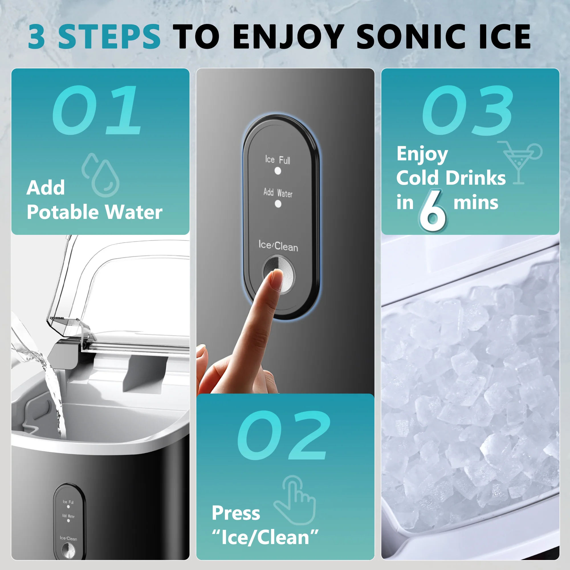 Auto-Cleaning 10'' Nugget Ice Countertop Ice Maker with Handle