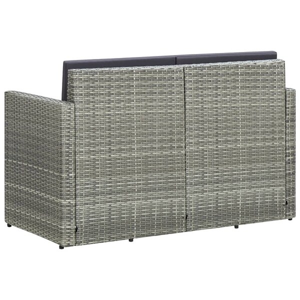 vidaXL 2 Seater Patio Sofa with Cushions Black Poly Rattan
