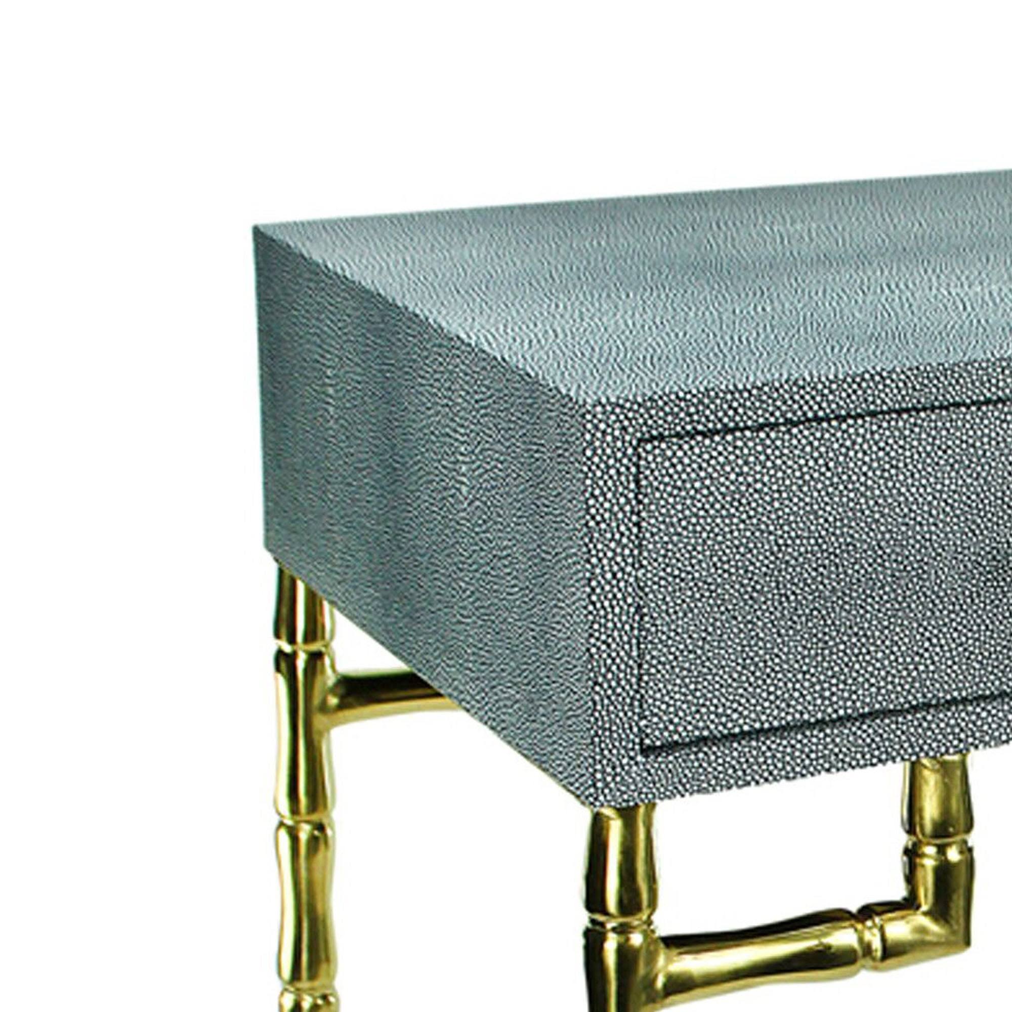 Wood and Metal Side Table with Bamboo Style Legs, Gray and Gold