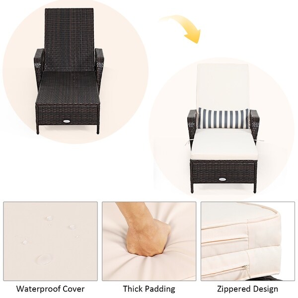 Costway 2PCS PE Rattan Chaise Lounge Chair Armrest Recliner Adjustable