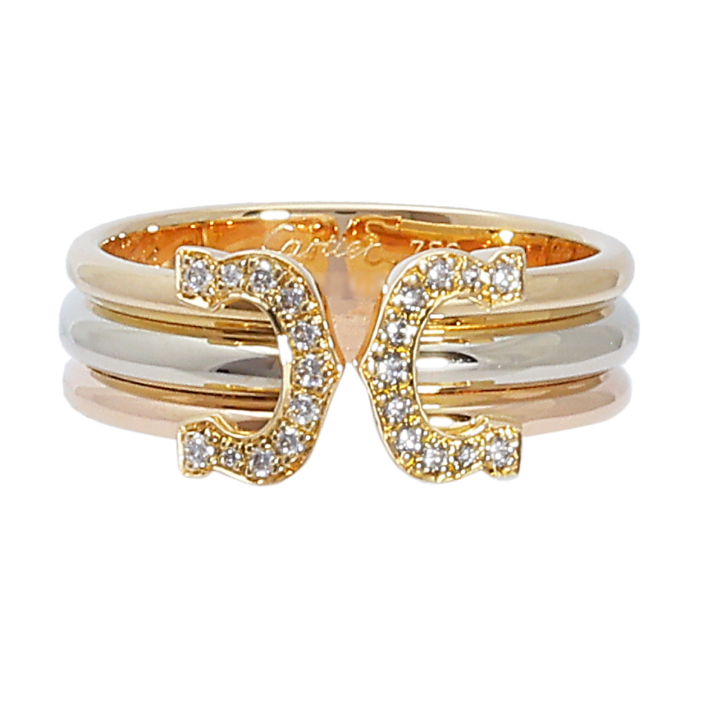 Cartier C Do Double Diamond Ring Tri-Gold