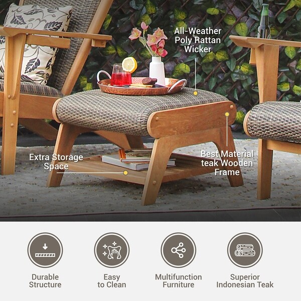 Cambridge Casual Auburn Upholstered Teak Adirondack Chair with Ottoman