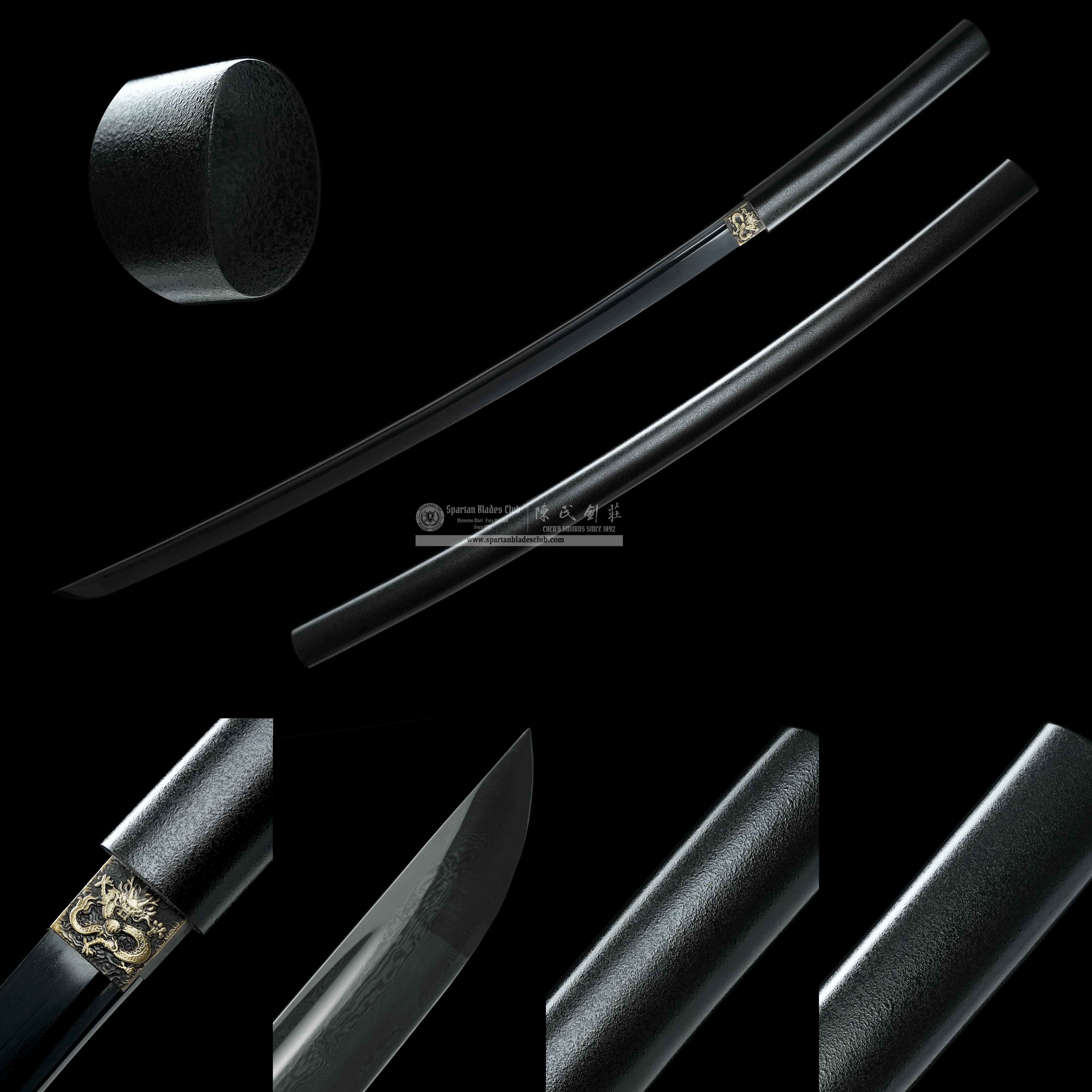 HY194 | Meisaku | Shirasaya | Damascus Steel | Heat-Colored Black | Battle-Ready | Full-tang | Spartan Blades Club | CHEN'S SWORDS 1892 - Spartan Blades Club - 陳氏劍莊1892