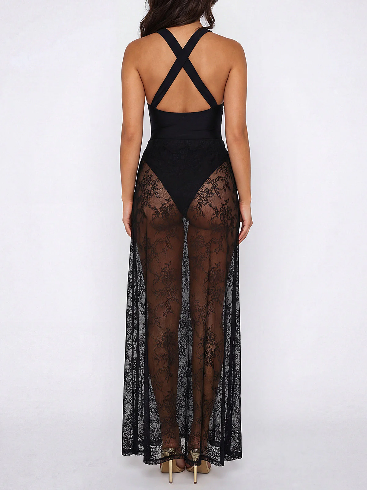 Deep V Halter Lace Maxi DressClistos