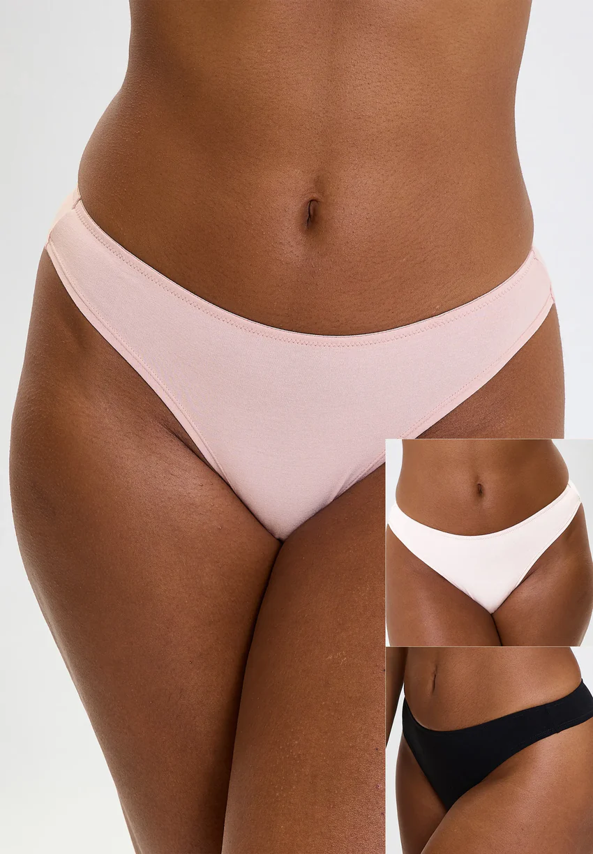 Lot de 3 tangas en coton Subtile Noir, Beige et Ivoire