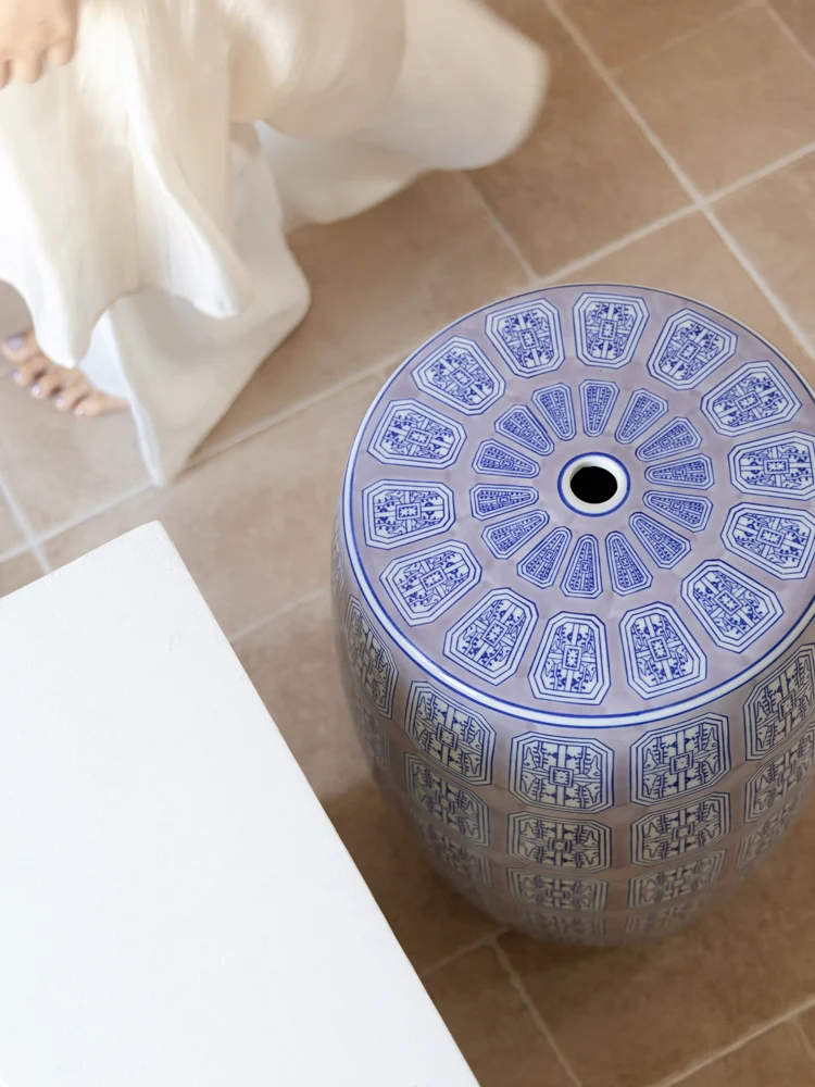 CH093 - Chinoiserie Hand-painted Ceramic Stool: New Chinese, Low Seat
