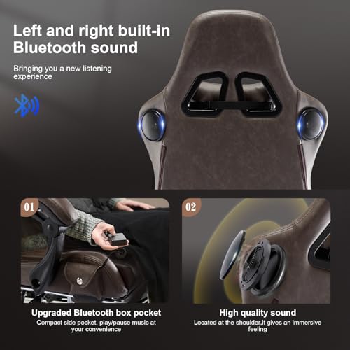GTPLAYER Gaming Chair with Speakers, Video Game Chairs with Footrest, PC Gamer Chairs for Adults - Padded High Back Ergonomic Reclining Silla Gamer, Linkage Armrest, Ace Pro, Ivory