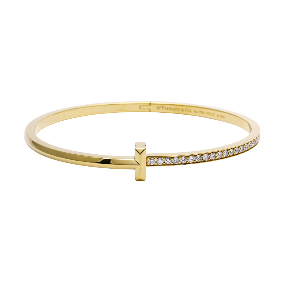 Tiffany & Co. Tiffany T T-one Narrow Diamond Hinge Bangle Bracelet 18K Yellow Gold 68315689