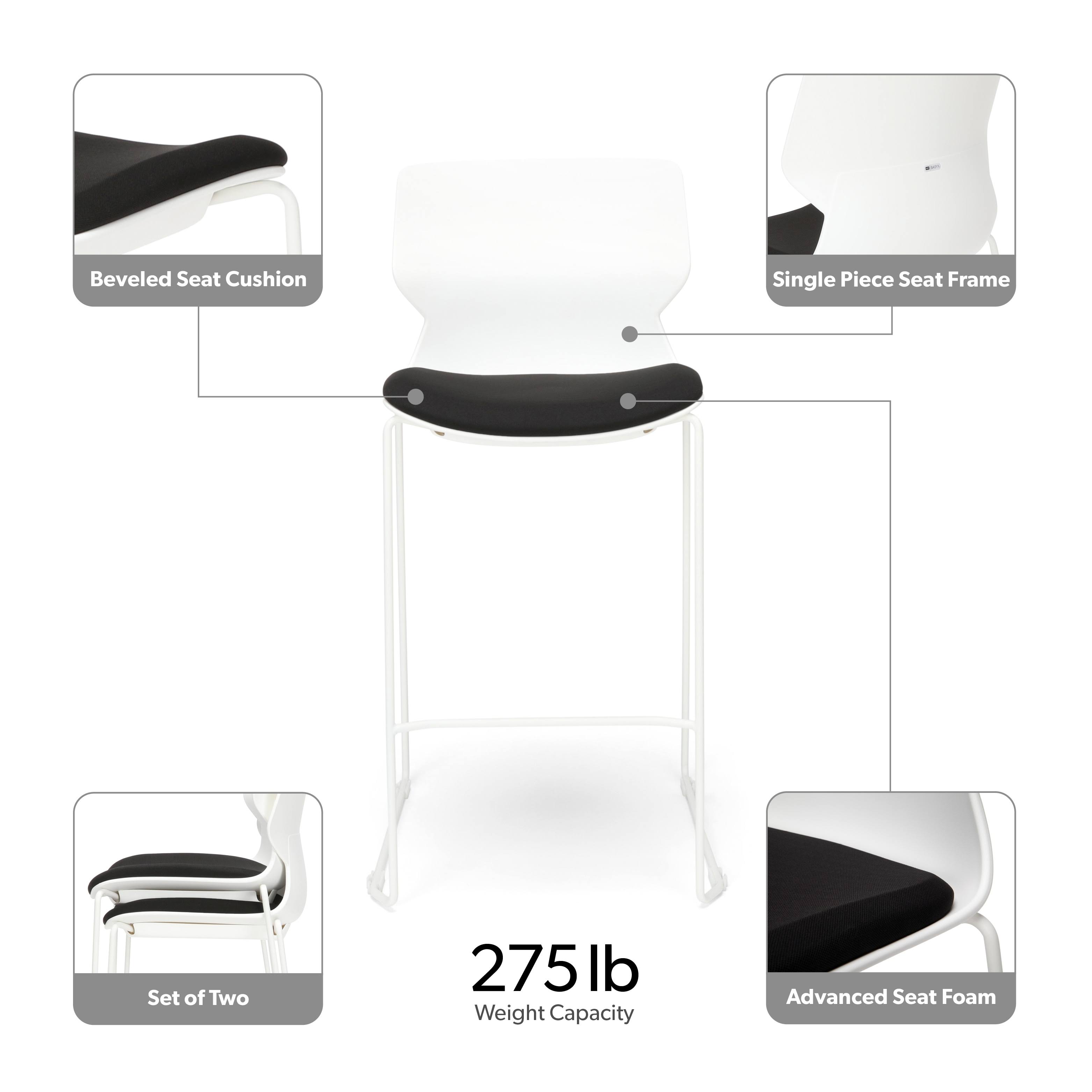 HON Basyx Contempo Guest Stool, 2 Pack, Black/Charcoal (BSX413VA19T)