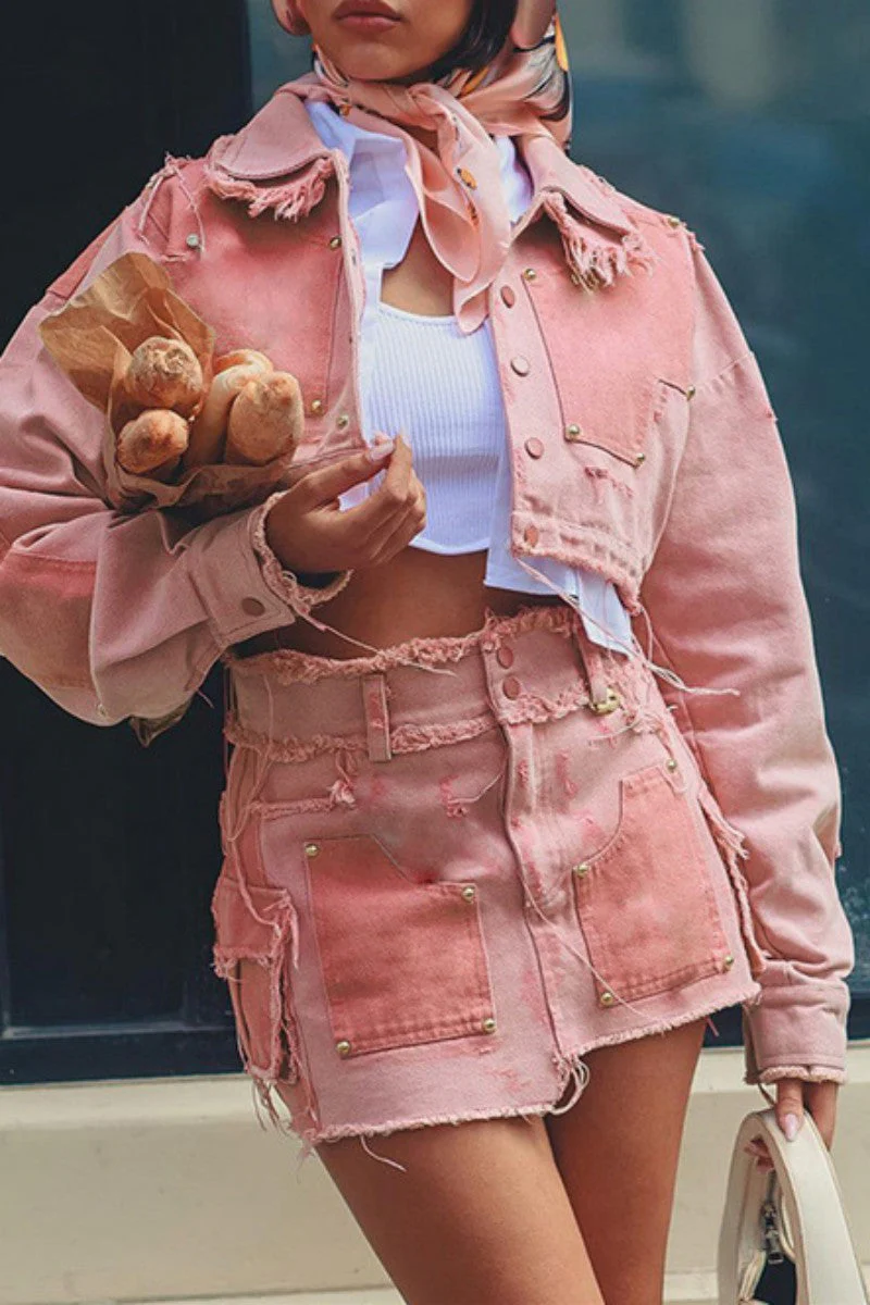 Casual Patchwork Contrast Turndown Collar Long Sleeve Two Pieces (Subject To The Actual Object)Clistos