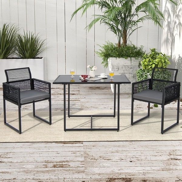 Costway 3PCS Patio PE Wicker Furniture Set Cushioned Chairs with