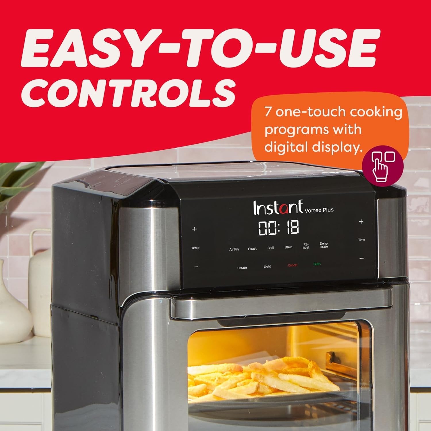 10QT Air Fryer, 7-in-1 Functions with EvenCrisp Technology that Crisps, Broils, Bakes, Roasts, Dehydrates, Reheats & Rotisseries, Includes over 100 In-App Recipes, Stainless Steel