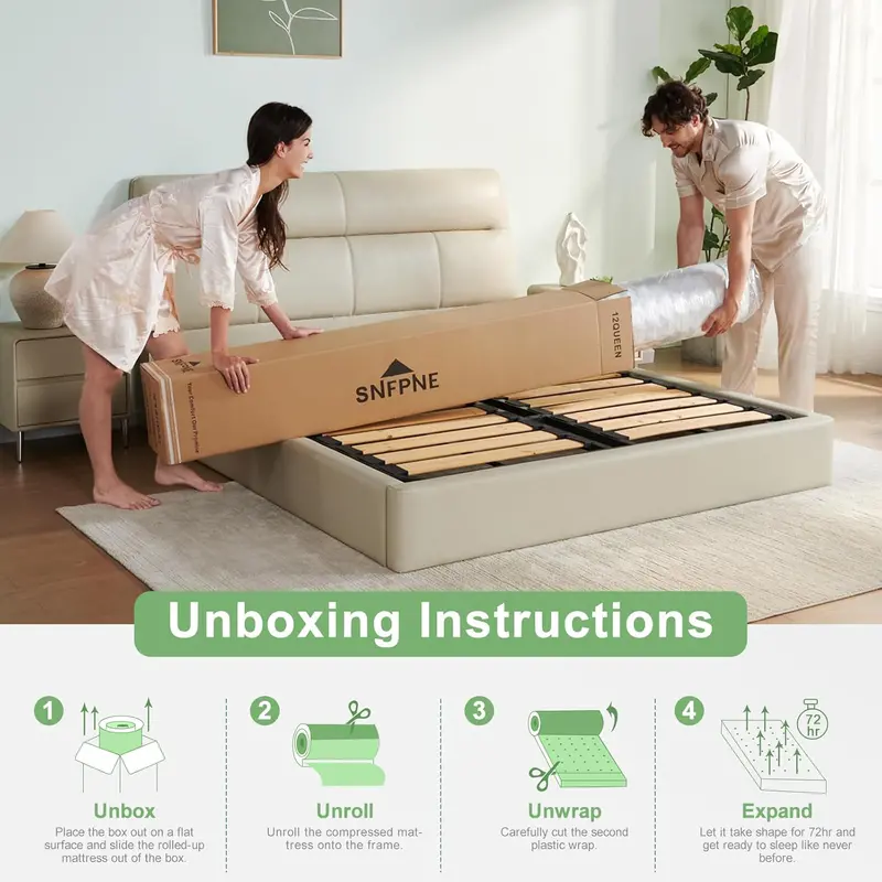 Queen Hybrid Mattress – 12-Inch Medium-Firm Design with Pocketed Coils & Cooling Foam Layer