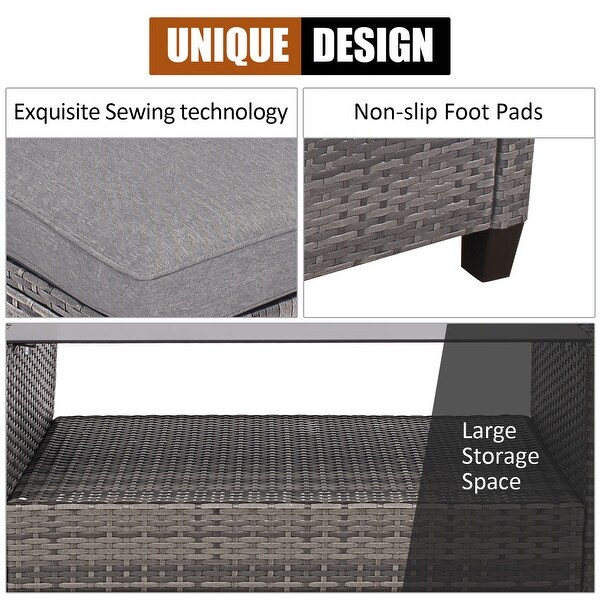 Costway 4PCS Patio Rattan Furniture Set Cushioned Loveseat Table Shelf