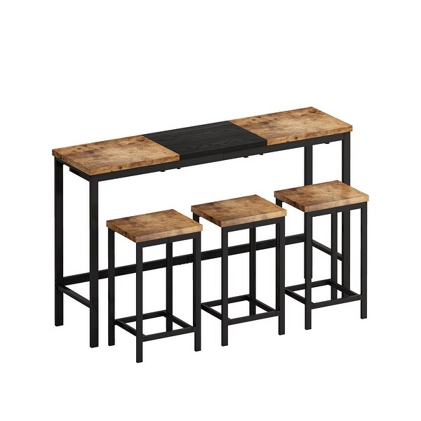 4 Pcs Kitchen Dining Table Set with 1 Table and 3 Stools,Hanging Stool Design,60.24