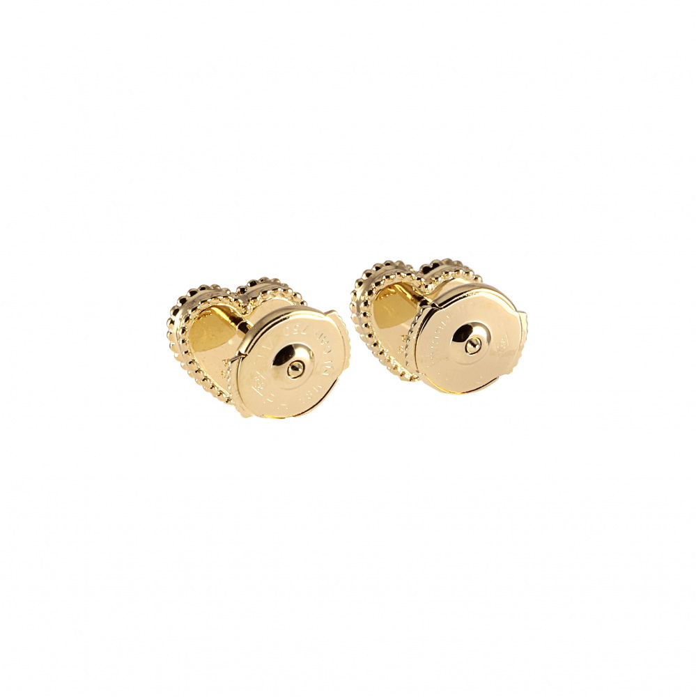 Van Cleef & Arpels Sweet Alhambra Heart Motif Earrings 18K Yellow Gold Mother of Pearl