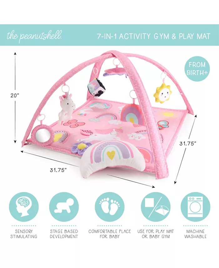 The Peanutshell 7 in 1 Baby Play Gym and Tummy Time Mat, Rainbow Paradise