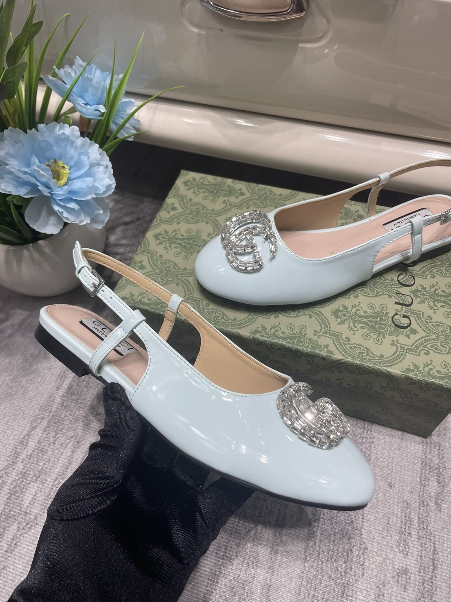 Gucci Women’S Ballerina With Double G Pale Green 762765 Bnc00 3401