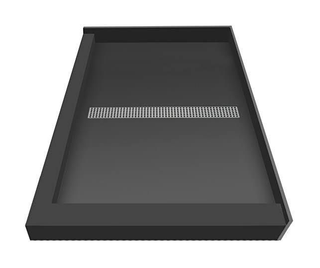 Tile Redi Double Threshold Shower Base with Center Trench Drain and Grate, Silver