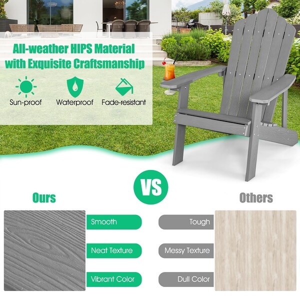 Costway Patio HIPS Adirondack Chair with Cup Holder Weather Resistant