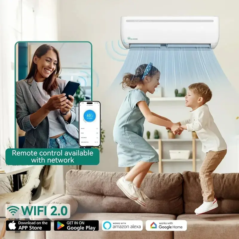 Wi-Fi Enabled 12,000 BTU Mini-Split Heat Pump – Inverter Technology, 20 SEER2, 115V Ductless System