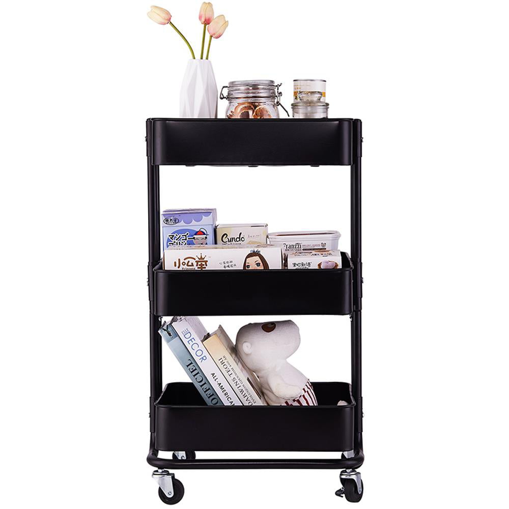 UBesGoo Rolling Metal Mesh 3 shelf Utility Cart,Storage Shelf Rack for Kitchen Living Room