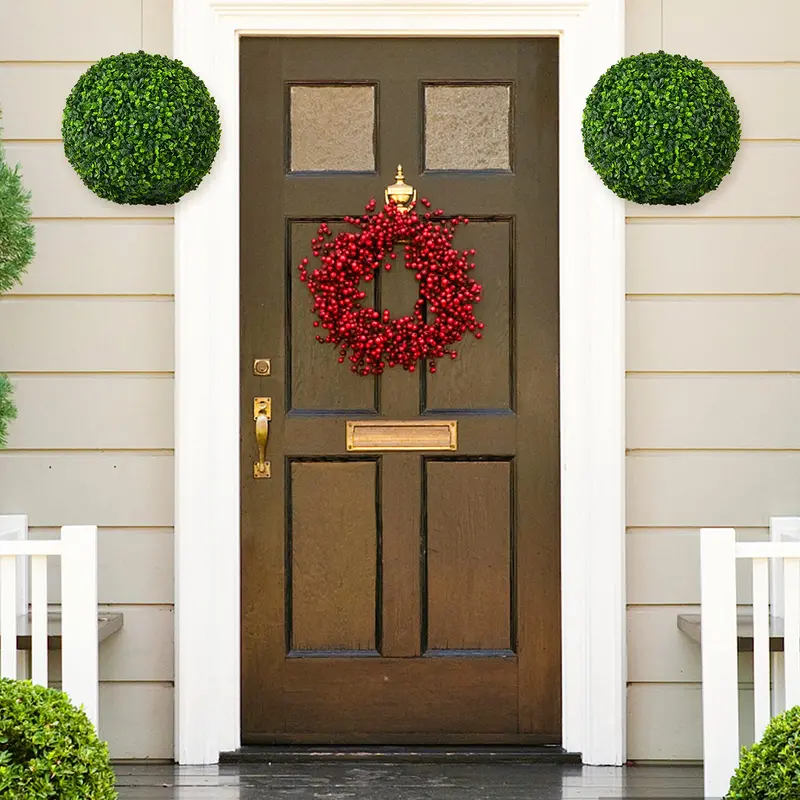 Two 15.7-Inch Artificial Boxwood Topiary Balls – Lifelike Decorative Sphere Plants