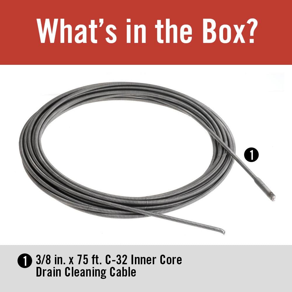 3/8 in. x 75 ft. C-32 IC Inner Core Drain Cleaning Snake Auger Machine Replacement Cable for K-3800 Models 37847