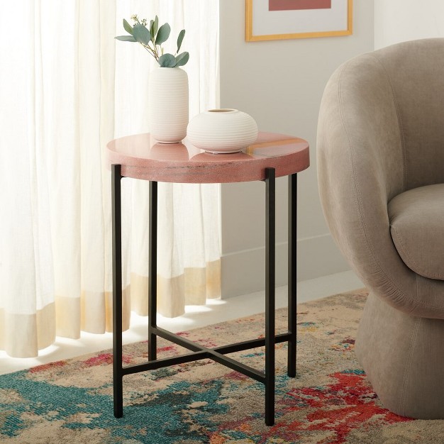 Azula Stone Top Accent Table Burnt Orange Stone black Safavieh