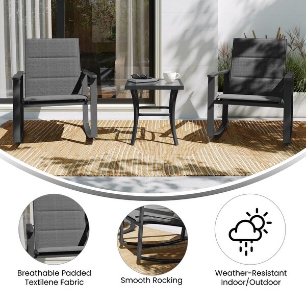 3 Piece AllWeather Rocking Chairs and Glass Top Table Bistro Set