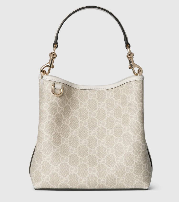 GUCCI GG Emblem small bucket bag beige and white GG fabric