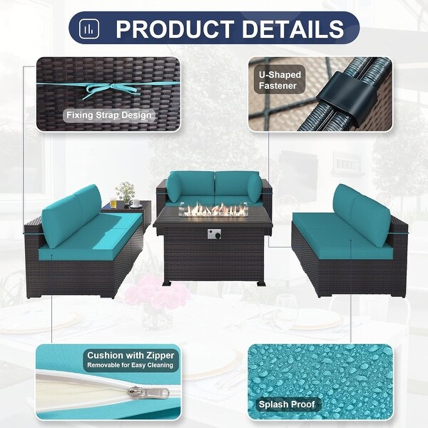 Patio Furniture Sectional Sofa Set,PE Rattan Swivel Rocking Chairs Patio Conversation Set
