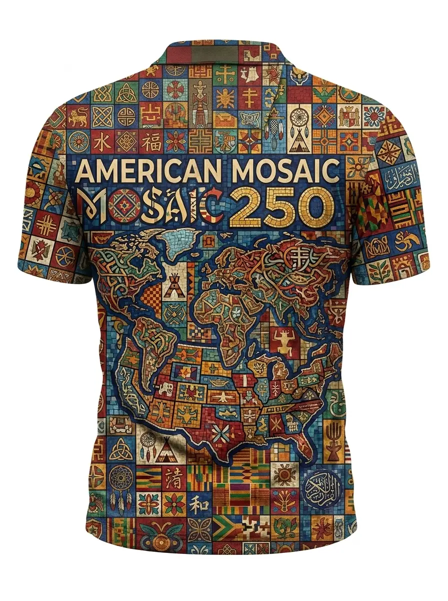 Moisture Wicking Golf Polo 3D American Mosaic 250 World Map Ethnic Tile Button Short Sleeve Golf Polo Shirt