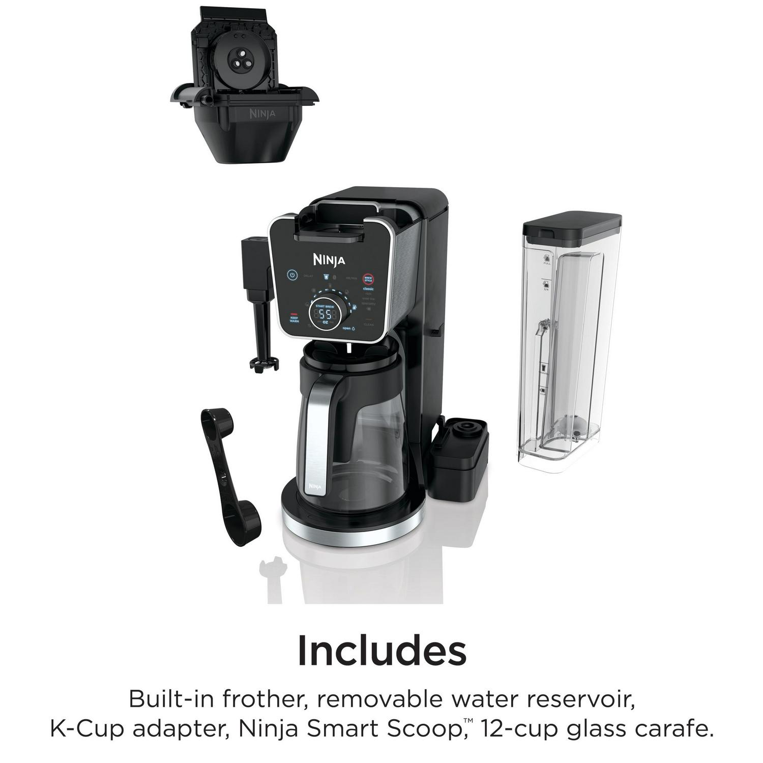 NinjaA DualBrew Specialty Coffee System, Single-Serve, K-Cup Pod Compatible, 12-Cup Drip Coffee Maker, Glass Carafe, CFP300