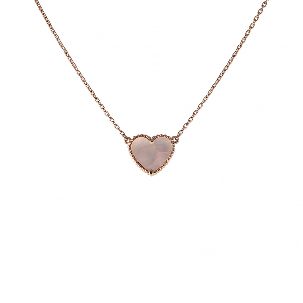 Van Cleef & Arpels Lucky Alhambra Heart Motif Necklace 18K Rose Gold Mother of Pearl B061051WM