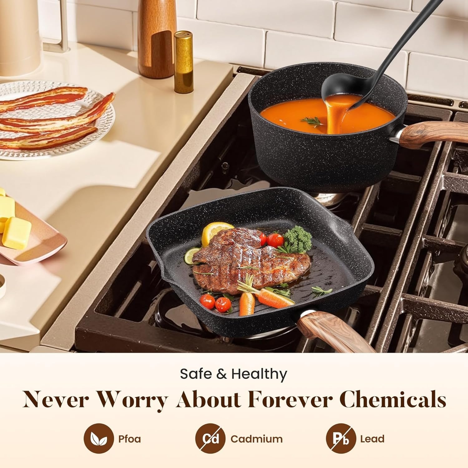 Induction Compatible Nonstick Cookware Set Durable Kitchen Pot and Pan Set