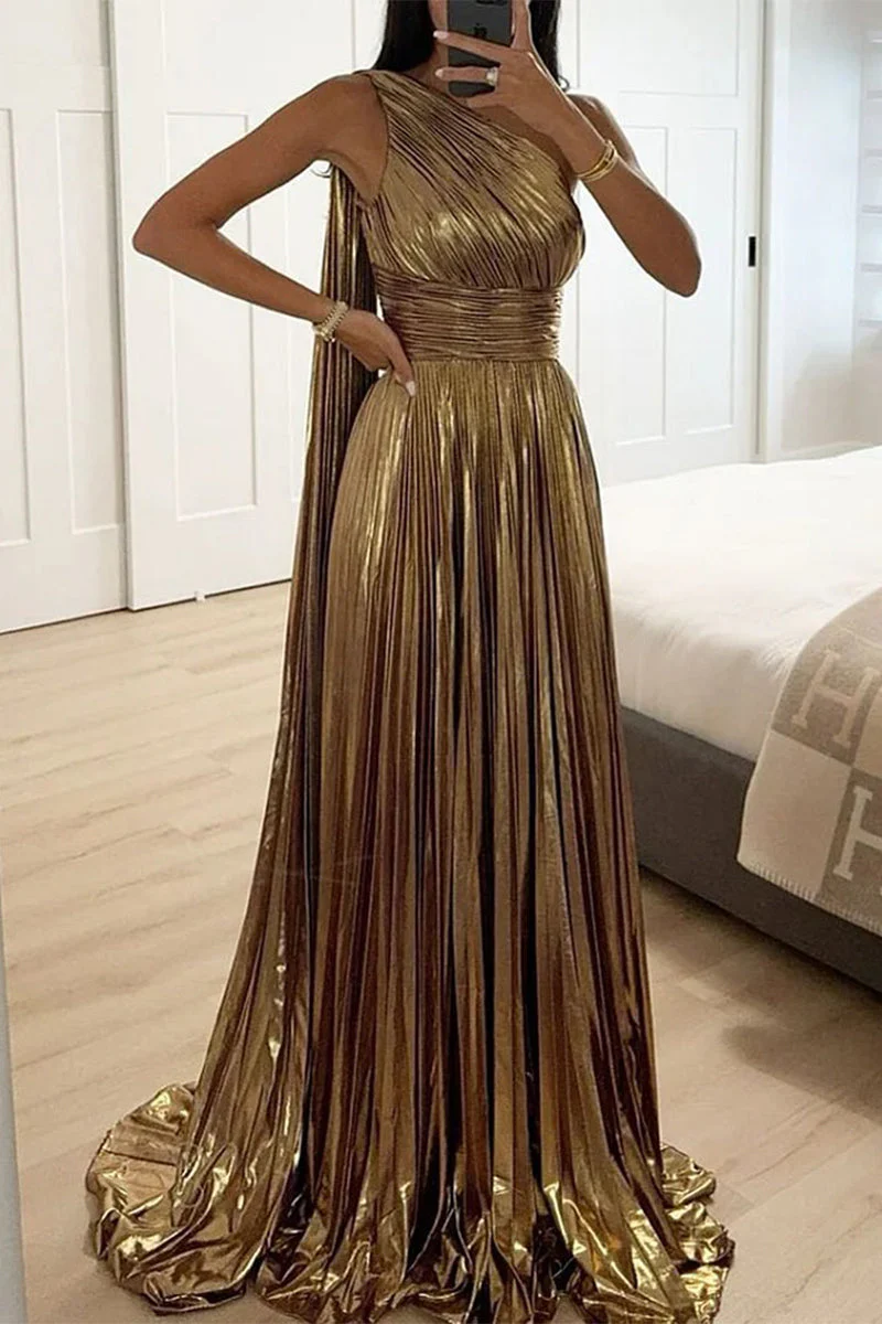 Ruched Asymmetrical Neckline Evening GownClistos