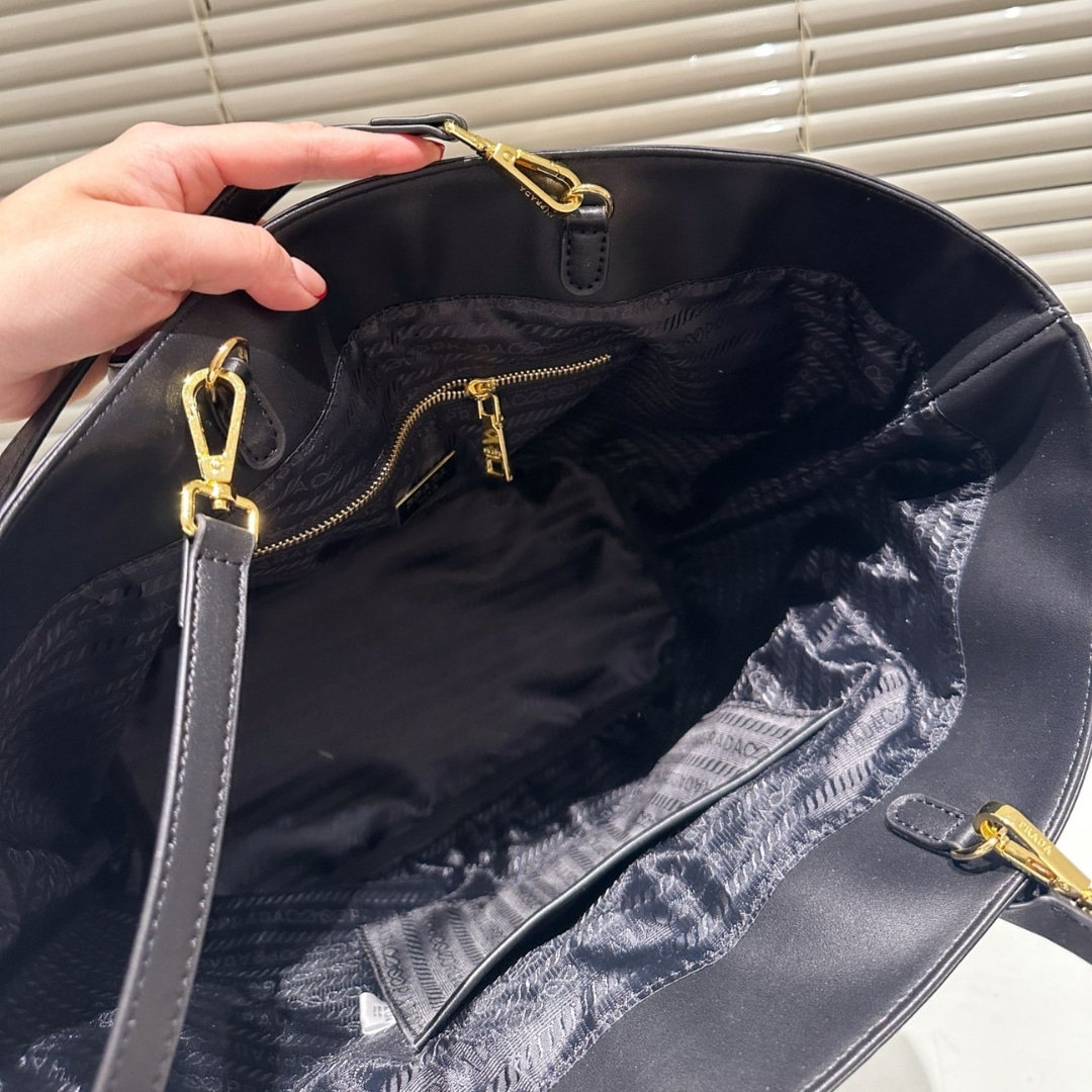 Prada Crochet And Leather Tote Bag Tan And Black 33Cm