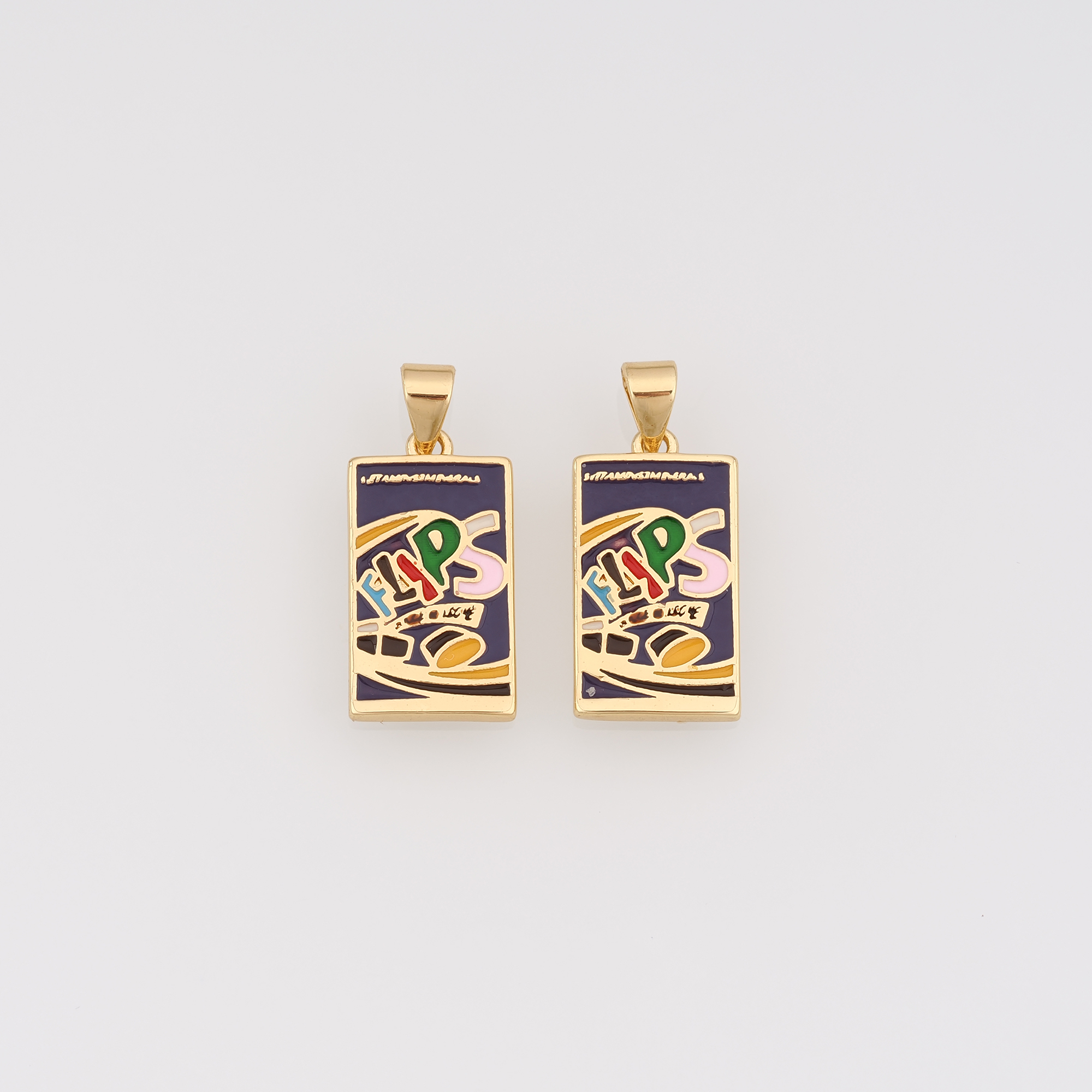 18K Gold Filled Potato Chips Pendant,Enamel Snack Bag Charm Earrings Necklace for DIY Jewelry Making Supply